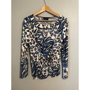 Artex Fashions Top Womens Medium Animal Print Long Sleeve Ruched Mob Wife Y2K